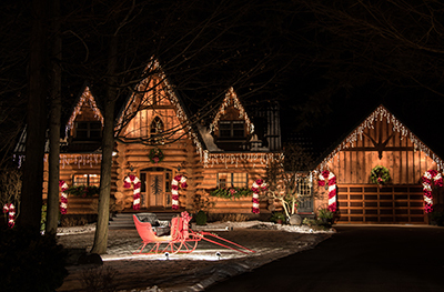 House lit with many Christmas lights